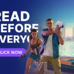 GTA VI cover art concept with neon-soaked Vice City skyline and dual protagonists Jason & Lucia