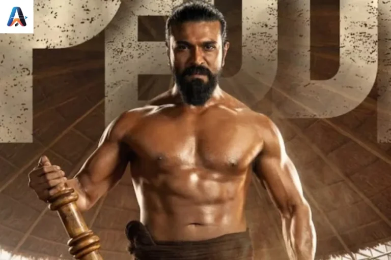 Ram Charan as a fierce rustic athlete in a promotional still from the movie Peddi.